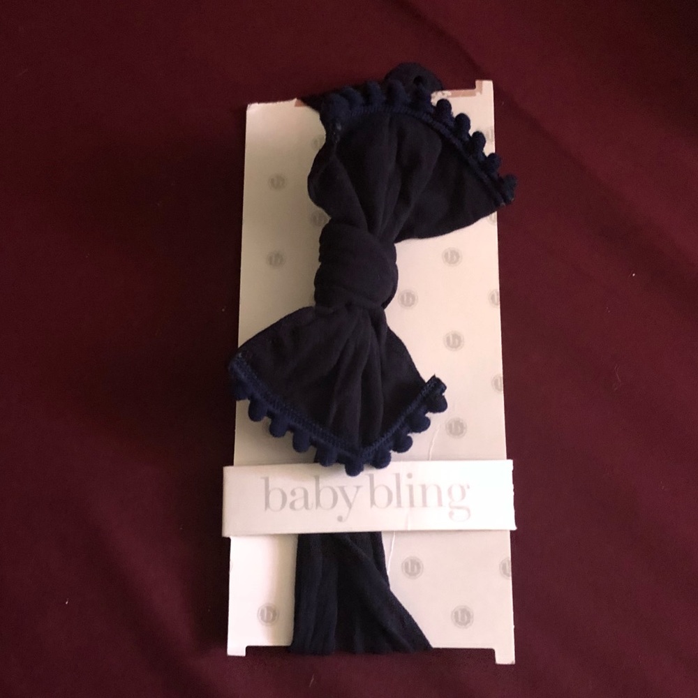 Baby bling navy bow headband